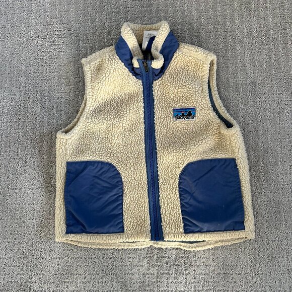 Patagonia Retro Fleece Sherpa Vest, XS, Cream/Blue, Unisex - Picture 2 of 7